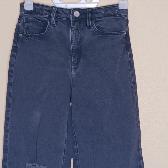 H&M Girls Wide High Waist Jeans Size 14 Black Faded Distressed Slit Denim - Picture 3 of 12
